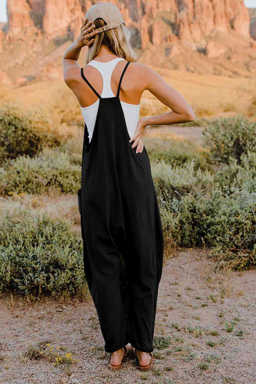 Double Take  V-Neck Sleeveless Jumpsuit with Pocket - Blue Canoe outfitter