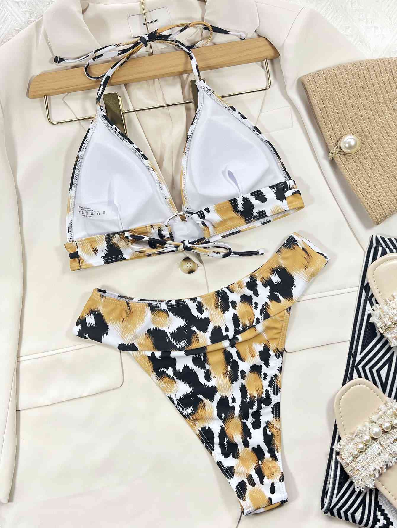 Animal Print Halter Neck Bikini Set - Blue Canoe outfitter