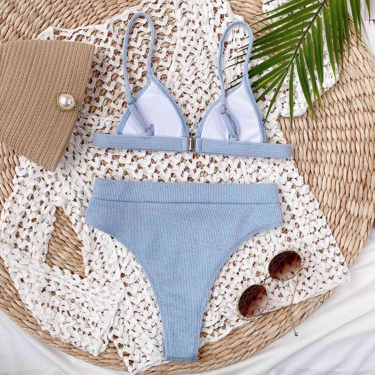 Spaghetti Strap Ribbed Bikini Set - Blue Canoe outfitter