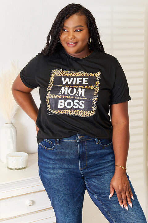 Simply Love WIFE MOM BOSS Leopard Graphic T-Shirt - Blue Canoe outfitter