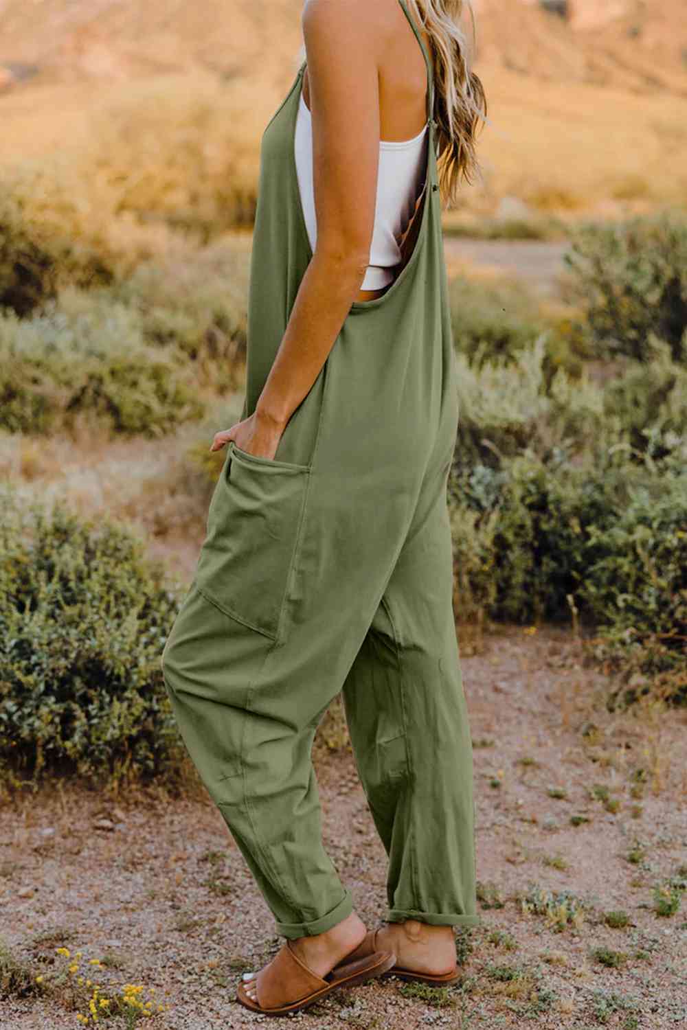 Double Take  V-Neck Sleeveless Jumpsuit with Pocket - Blue Canoe outfitter