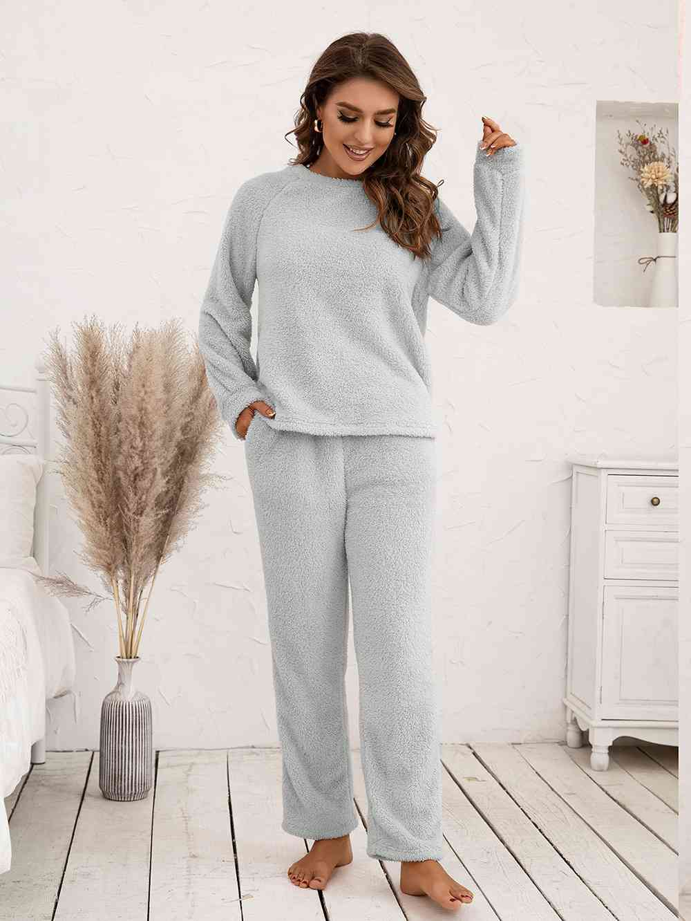 Teddy Long Sleeve Top and Pants Lounge Set - Blue Canoe outfitter