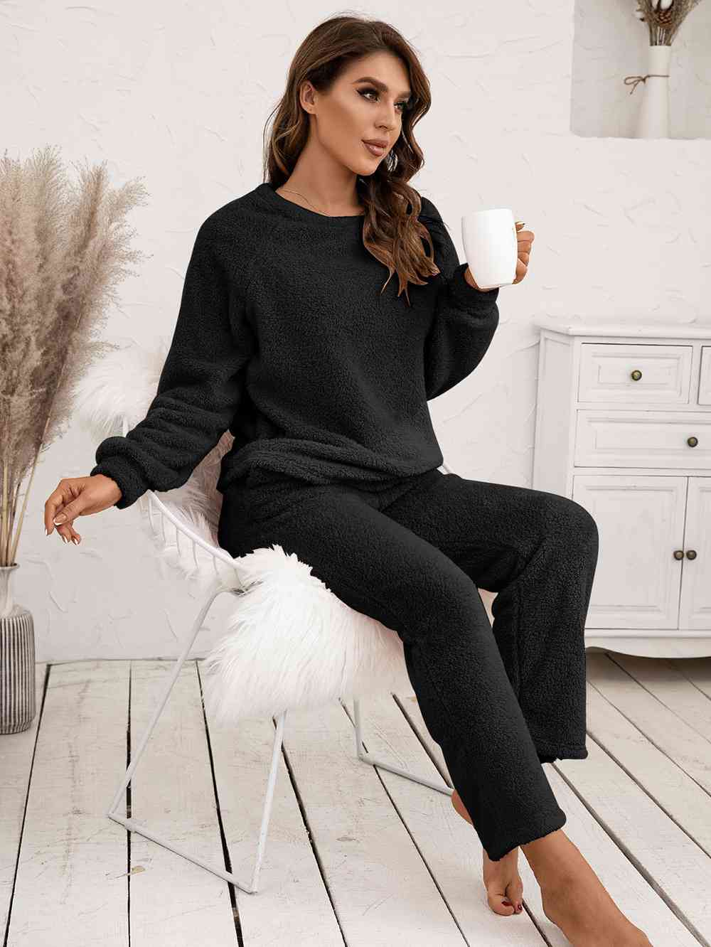 Teddy Long Sleeve Top and Pants Lounge Set - Blue Canoe outfitter