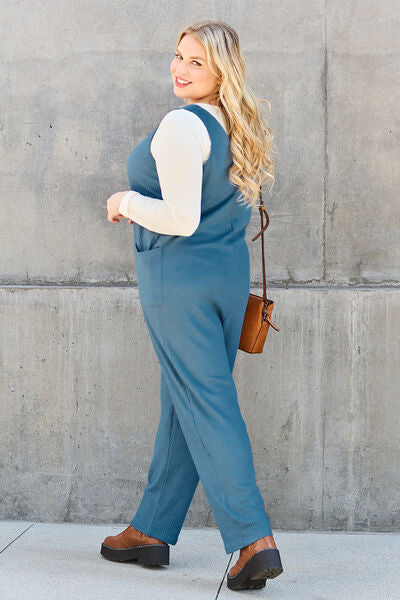 Double Take Full Size Sleeveless Straight Jumpsuit - Blue Canoe outfitter