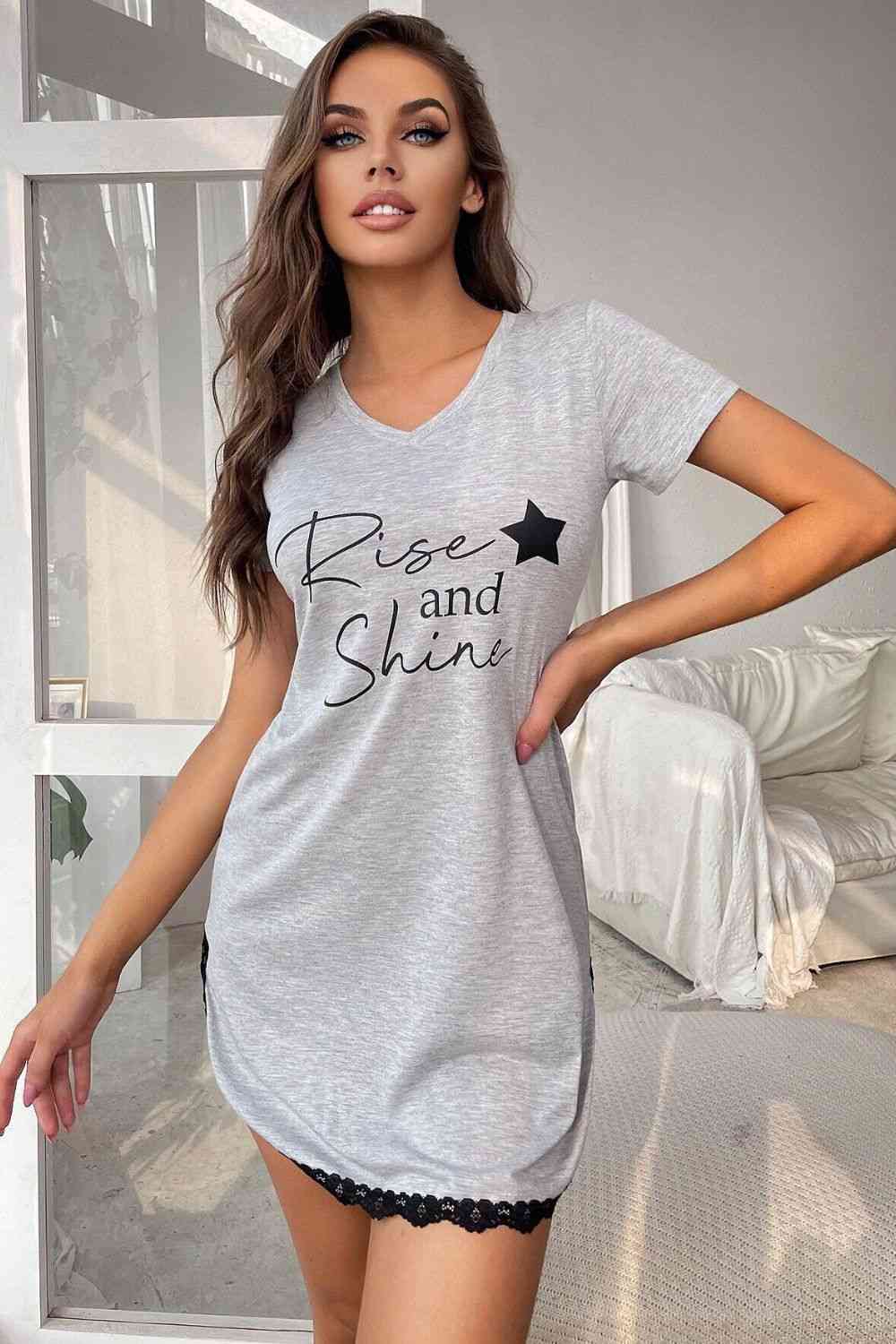 RISE AND SHINE Contrast Lace V-Neck T-Shirt Dress - Blue Canoe outfitter