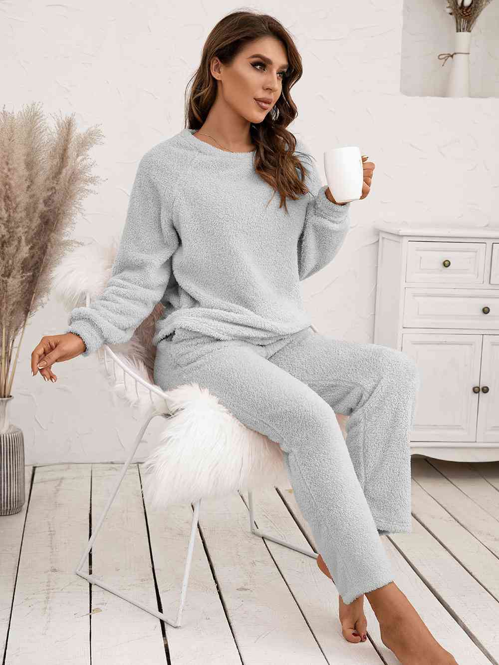 Teddy Long Sleeve Top and Pants Lounge Set - Blue Canoe outfitter